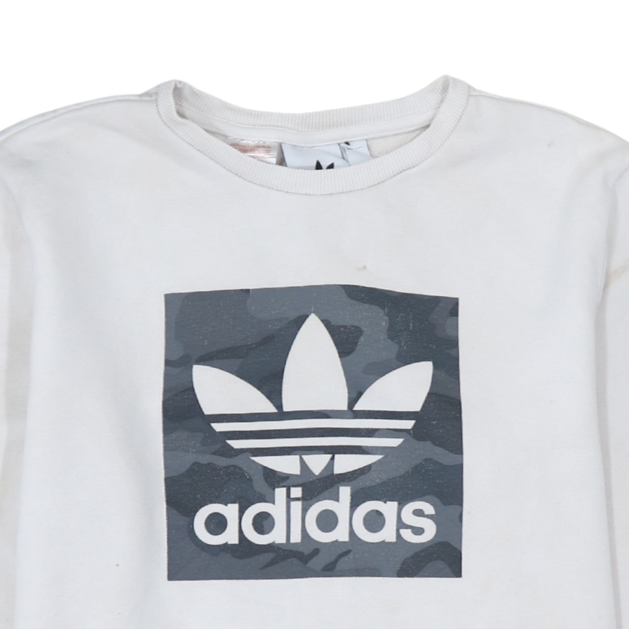 Adidas Boys White Sweatshirt XL Crew Neck Camouflage Logo Casual Style