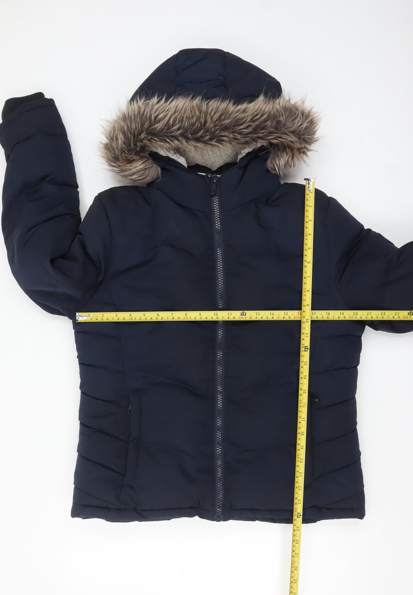 SoulCal & Co Women’s Blue Faux Fur Hooded Puffer Jacket Size 14