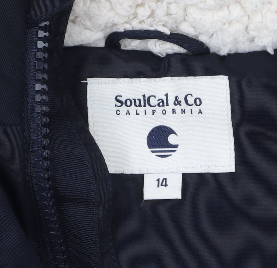 SoulCal & Co Women’s Blue Faux Fur Hooded Puffer Jacket Size 14