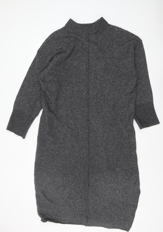 ASOS DESIGN Women Grey Knit Jumper Dress Size M High Neck