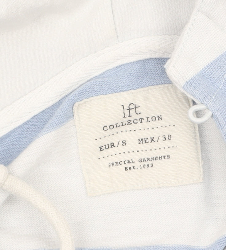 LFT Collection Women Blue White Striped Hooded Pullover Sweatshirt Size 10