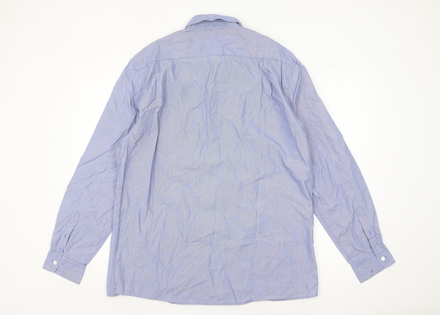 Jaeger Men's Blue Striped Cotton Long Sleeve Button-Up Shirt L