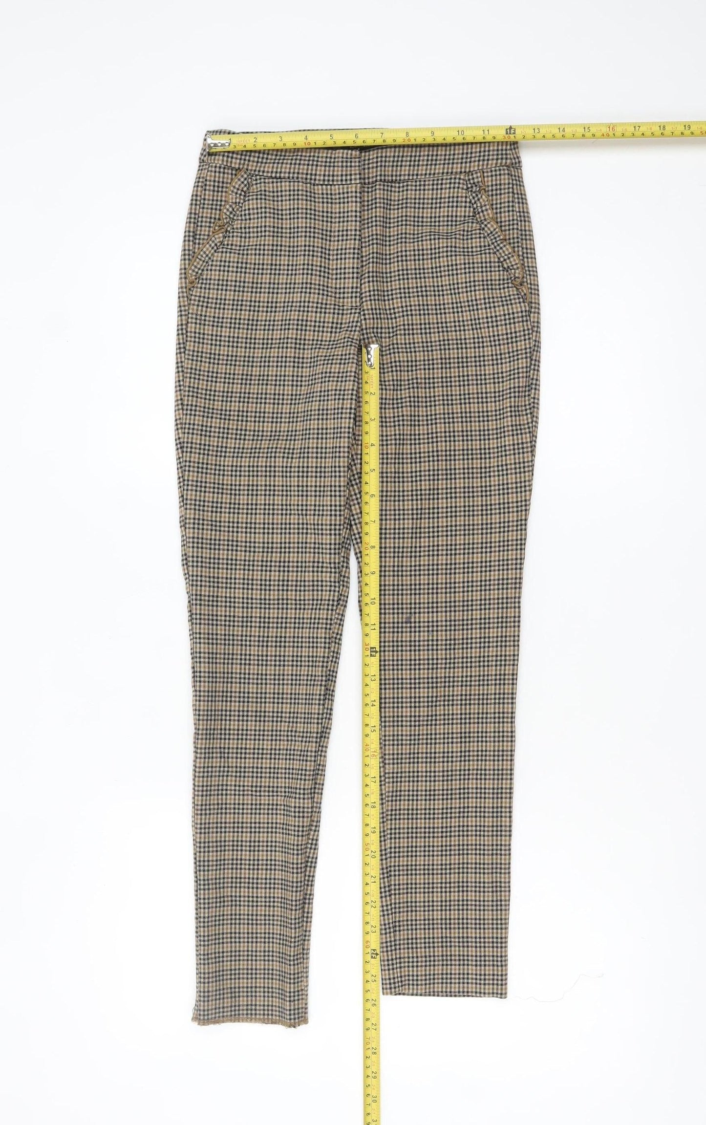 Zara Basic Women's Beige Check Slim Trousers XS