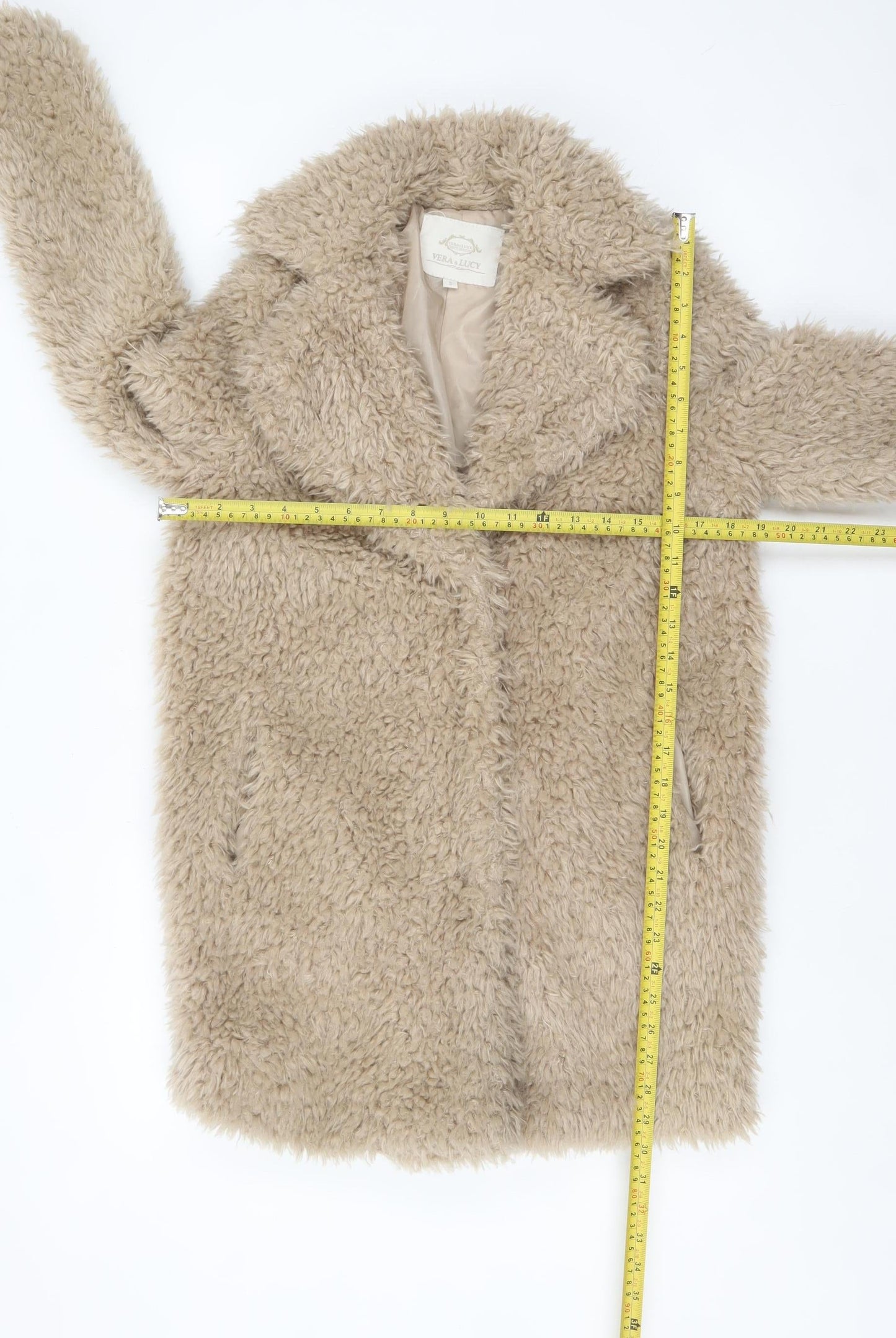 Vera & Lucy Women Beige Faux Fur Mid-Length Coat Size S