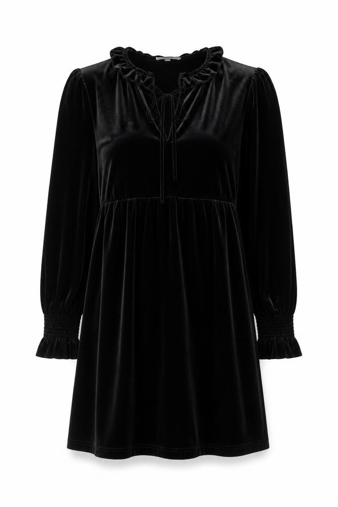 EMXEE Women’s Black Velvet Shift Dress Size 12 Long Sleeve Party Style
