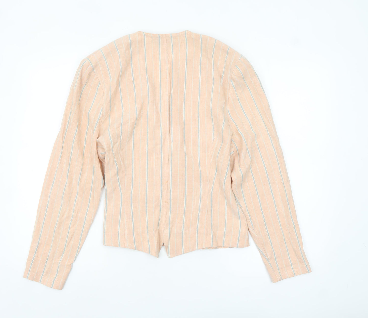 Jean Paul Women's Beige Striped Double-Breasted Blazer Size 12 Linen Blend