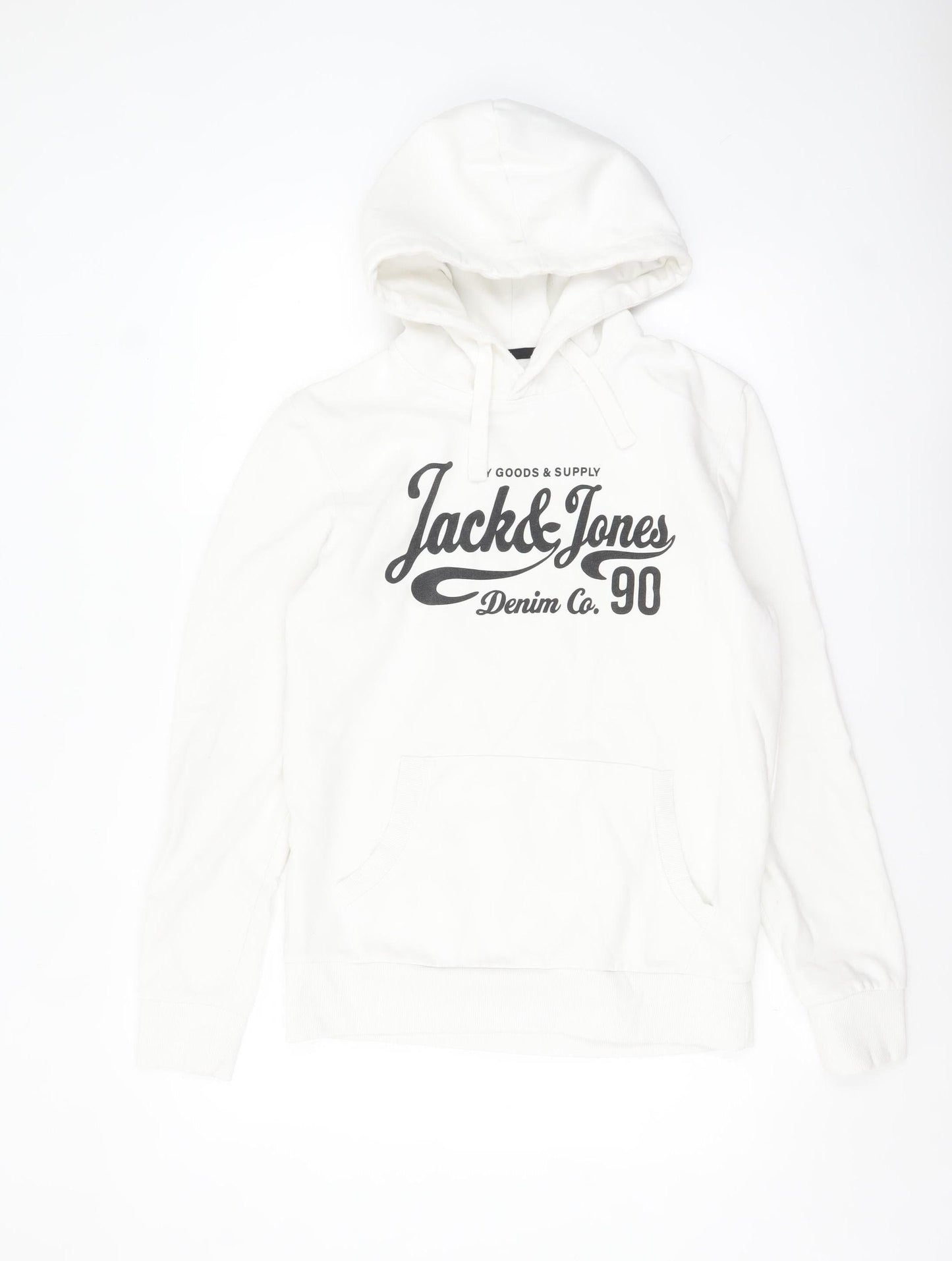 Jack & Jones Men’s White Pullover Hoodie M Logo Fleece Sweatshirt