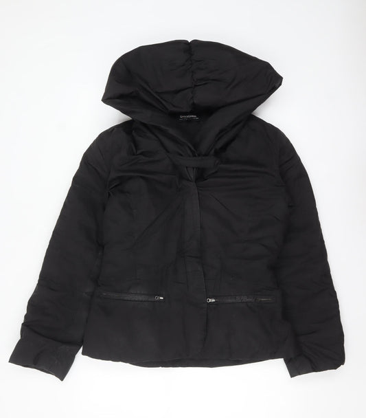 Coffee Shop Womens Black L Hooded Puffer Jacket Belted Mid-Length