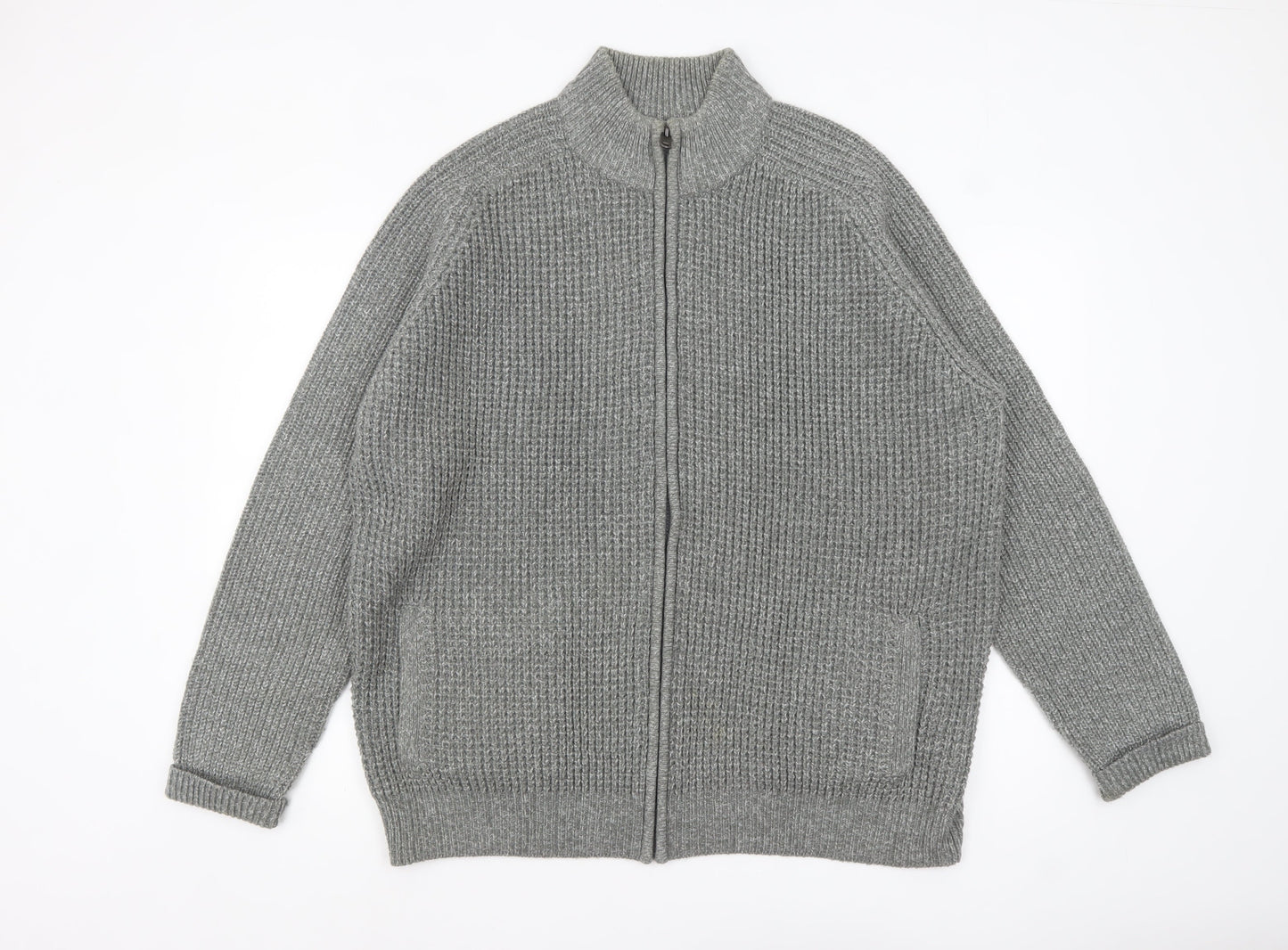 Tu Men’s Grey 2XL High Neck Full Zip Knit Jumper