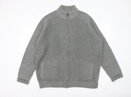 Tu Men’s Grey 2XL High Neck Full Zip Knit Jumper
