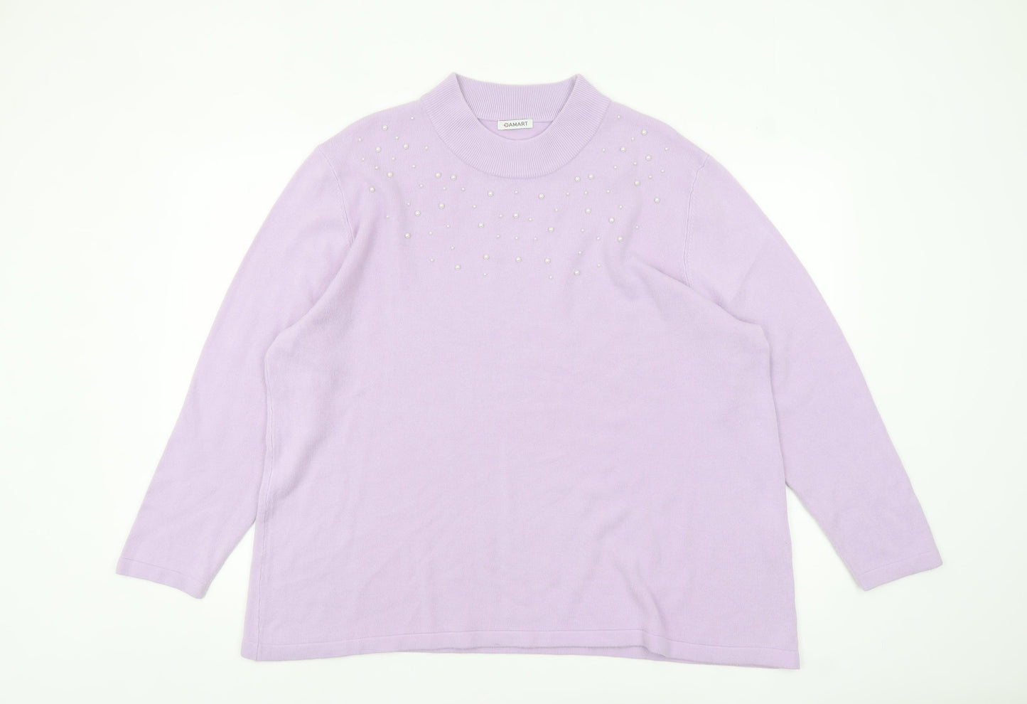 Damart Women’s Purple Mock Neck Beaded Pullover Jumper Size 26/28