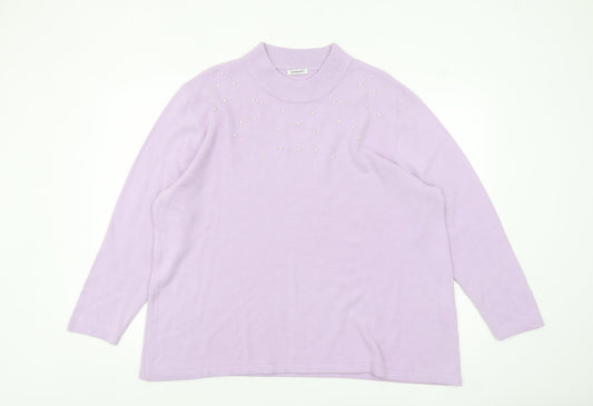 Damart Women’s Purple Mock Neck Beaded Pullover Jumper Size 26/28