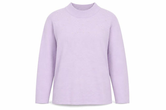 Damart Women’s Purple Mock Neck Beaded Pullover Jumper Size 26/28