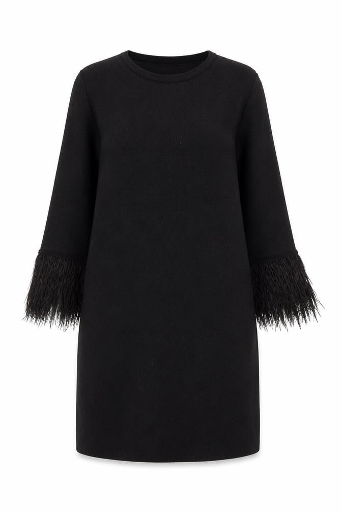 Zara Women Black Feather Trim Knit Shift Dress Size 12