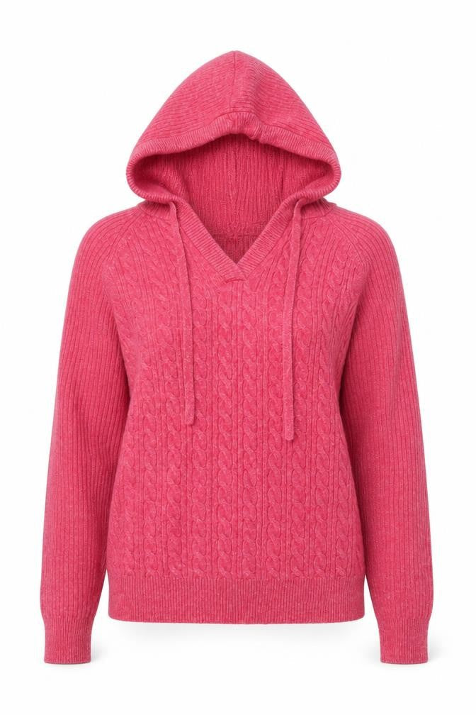 Marks & Spencer Women's Pink Hooded Cable-Knit Pullover Jumper Size S