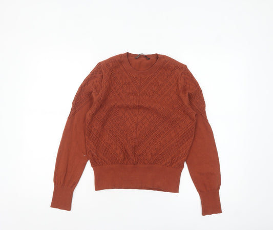 ONLY Women's Brown Knit Crew Neck Pullover Jumper Size S