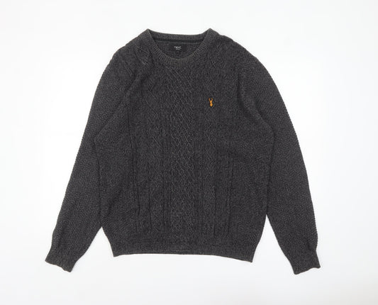 Next Men's Grey Cable Knit Crew Neck Jumper Size L
