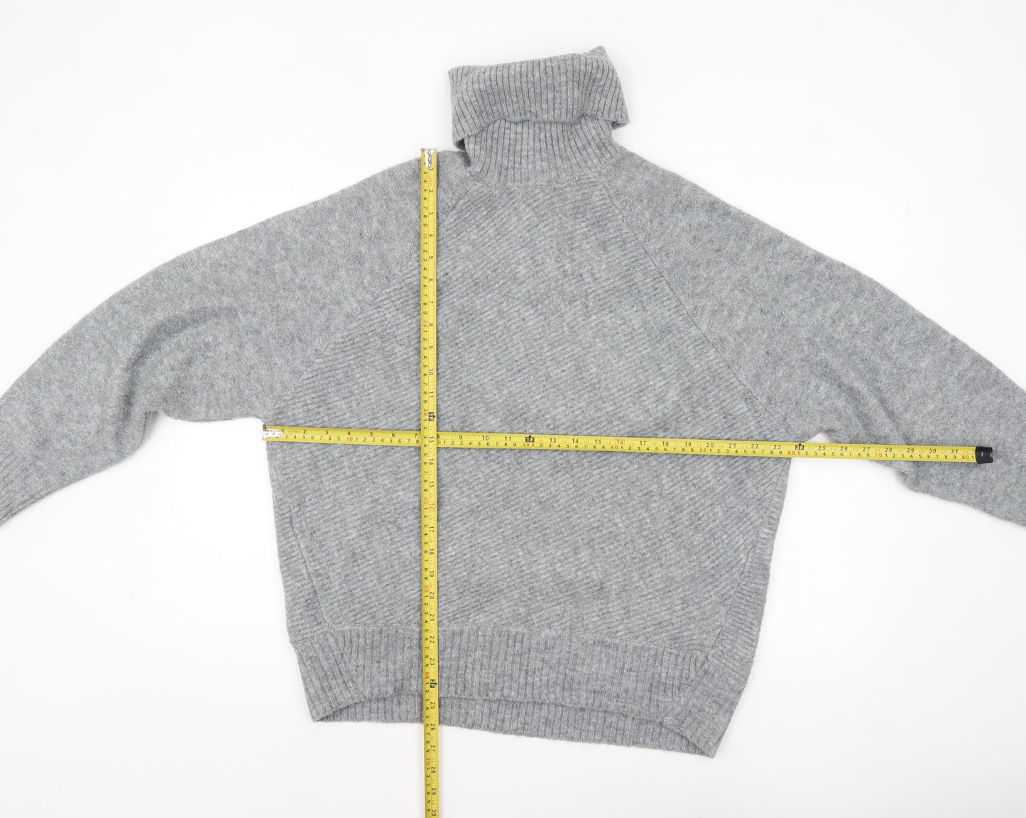 Mango Womens Grey Roll Neck Chunky Knit Pullover Jumper M