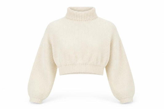 ROMWE Women Beige Roll Neck Chunky Knit Crop Jumper Size 8