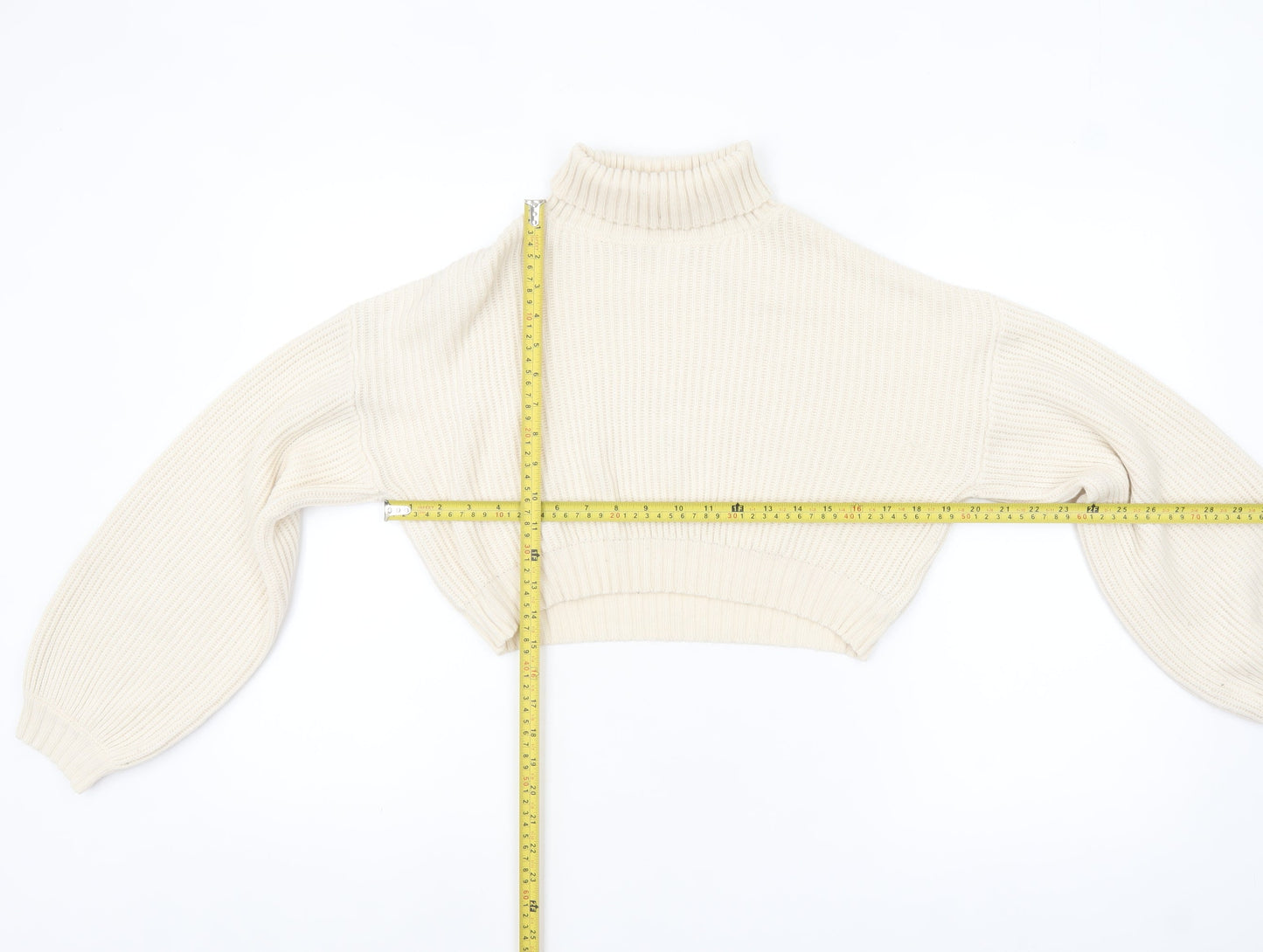 ROMWE Women Beige Roll Neck Chunky Knit Crop Jumper Size 8