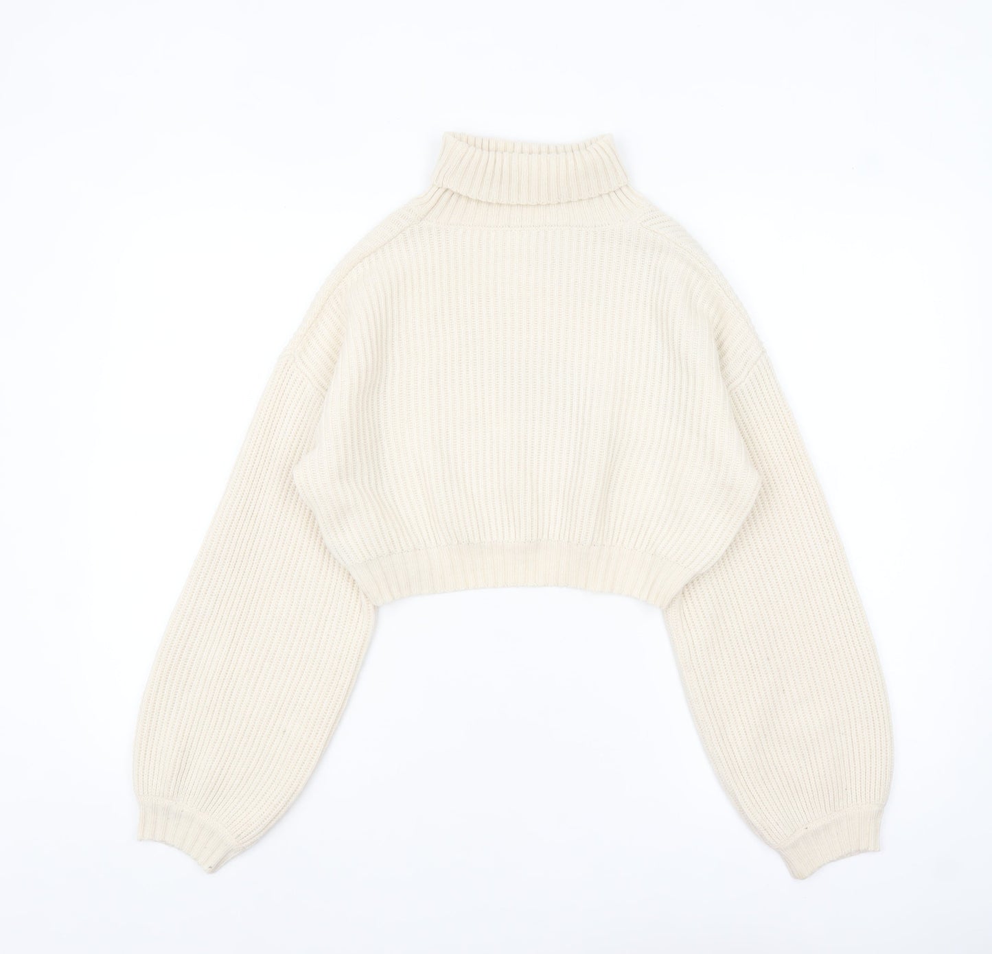 ROMWE Women Beige Roll Neck Chunky Knit Crop Jumper Size 8