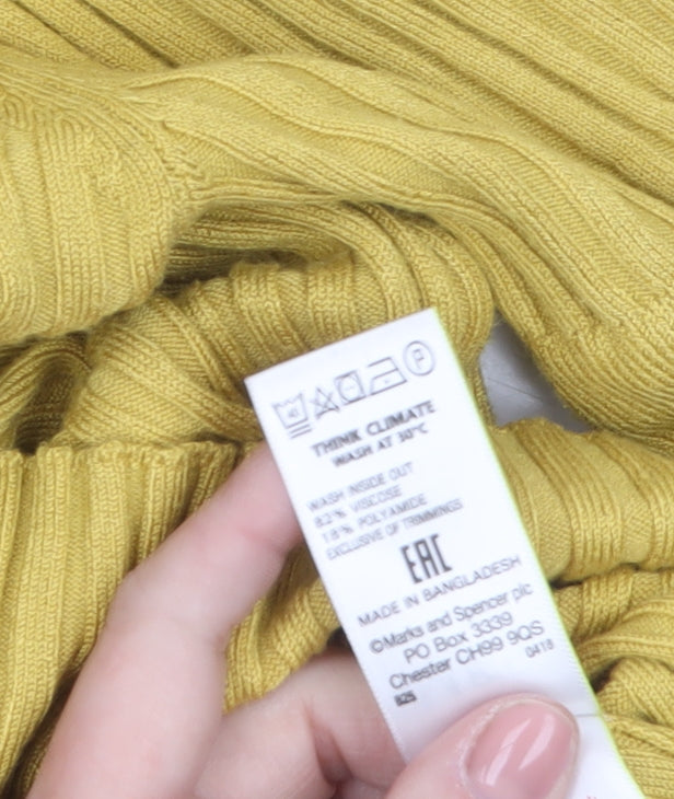 Marks and Spencer Women Yellow Collared Short Sleeve Ribbed Henley Jumper Size 24