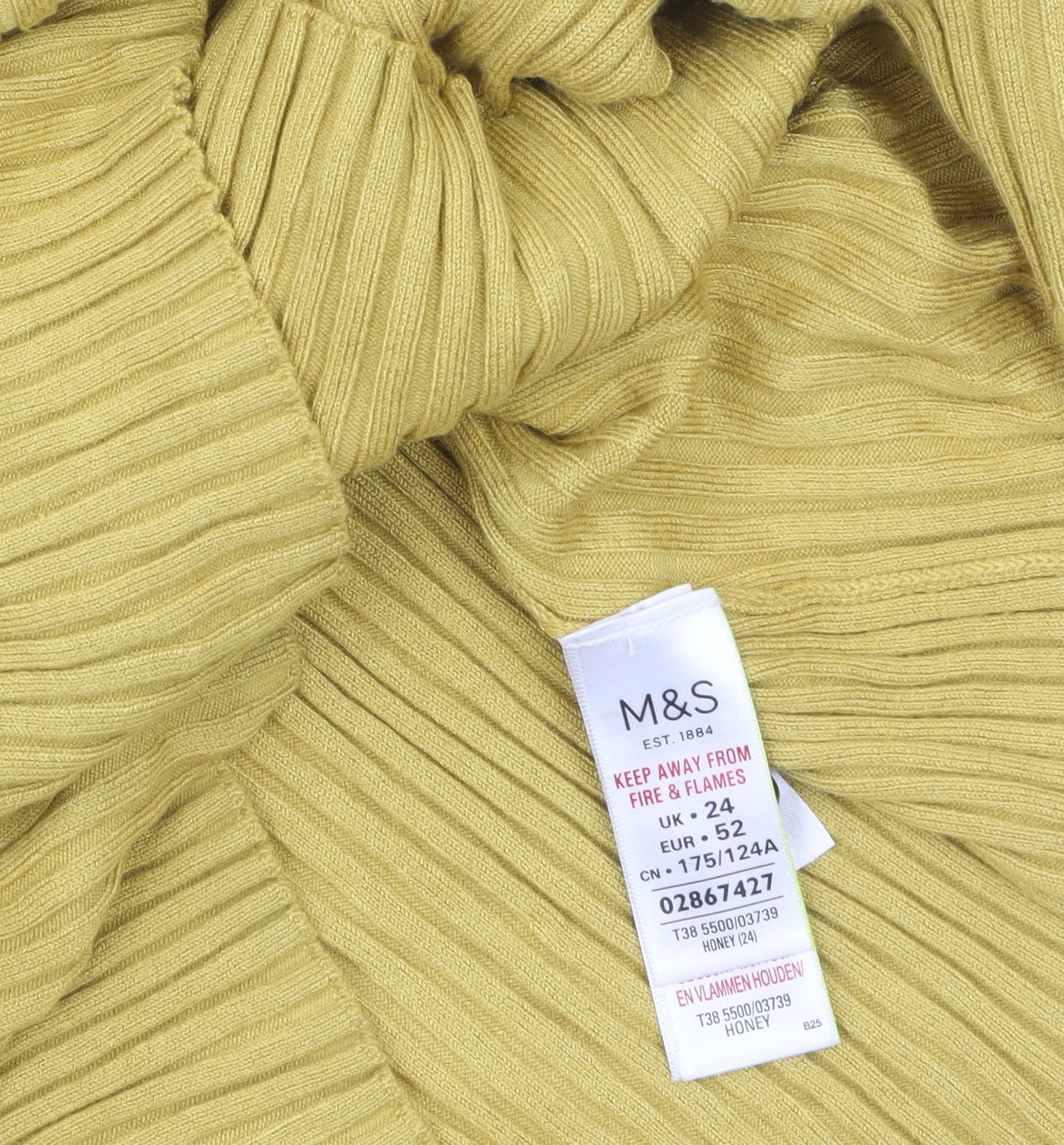 Marks and Spencer Women Yellow Collared Short Sleeve Ribbed Henley Jumper Size 24