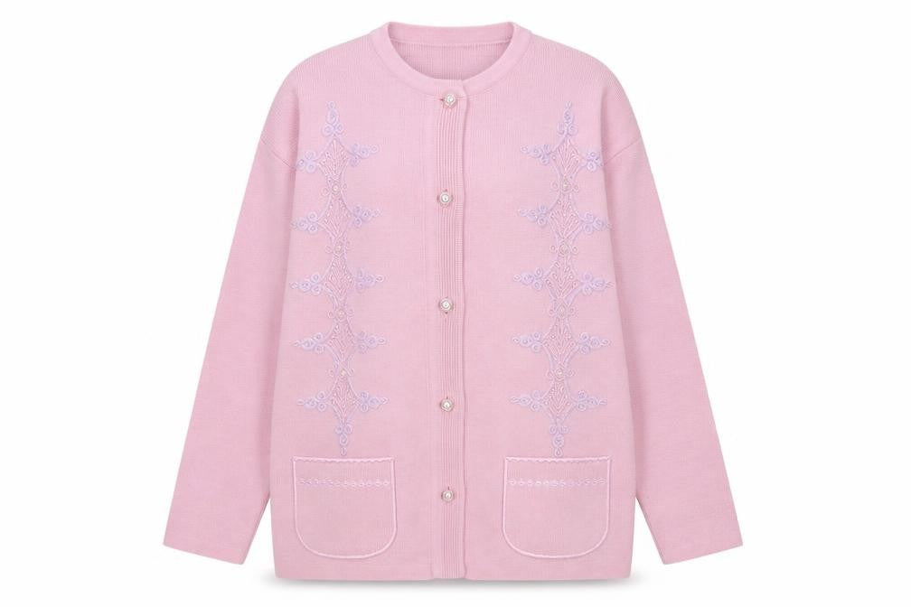 Paramour Women Pink Embroidered Long Sleeve Knit Cardigan Size S