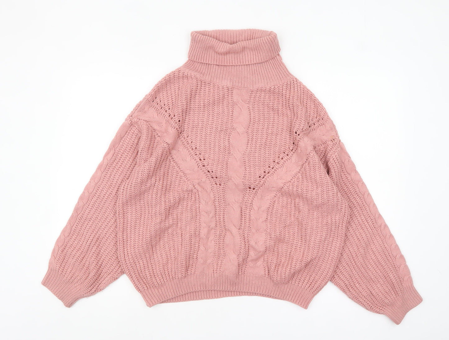 QED LDN Womens Pink Roll Neck Chunky Knit Jumper Size M