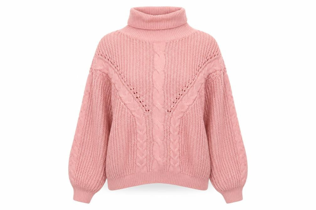 QED LDN Womens Pink Roll Neck Chunky Knit Jumper Size M