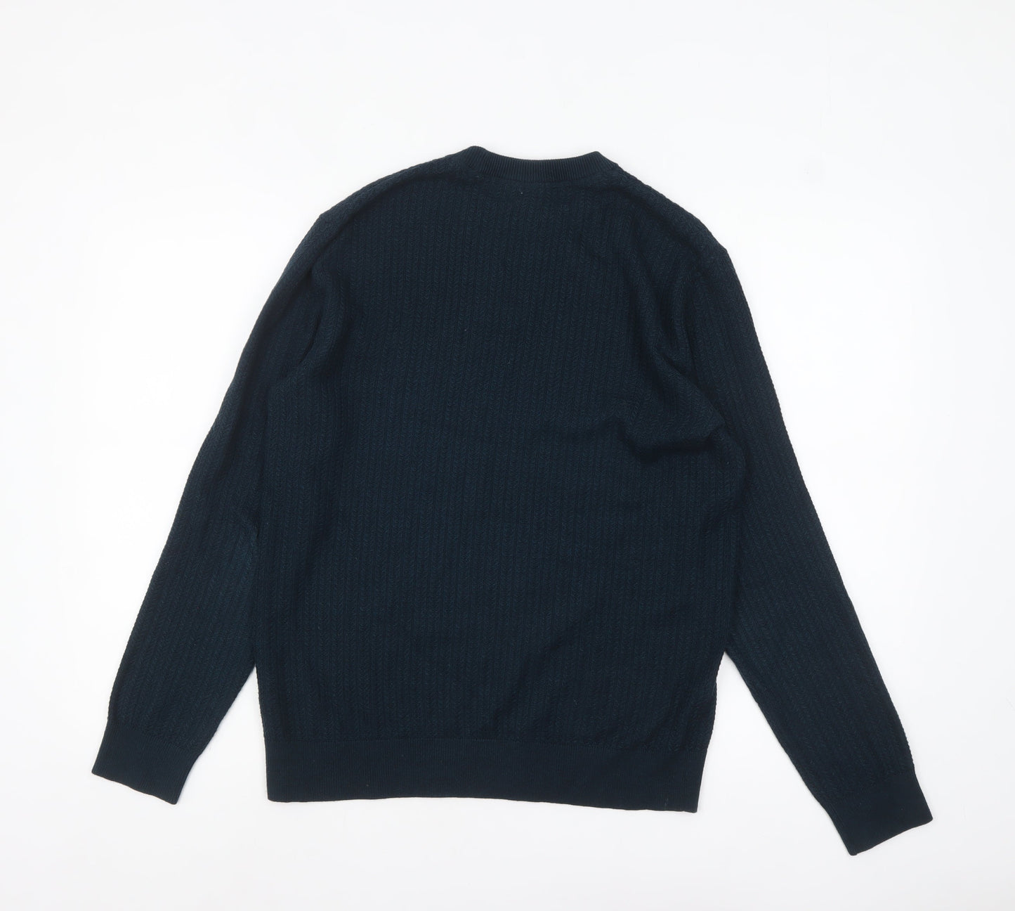 H&M Men’s Blue Cotton Blend Waffle-Knit Crew Neck Jumper Size S