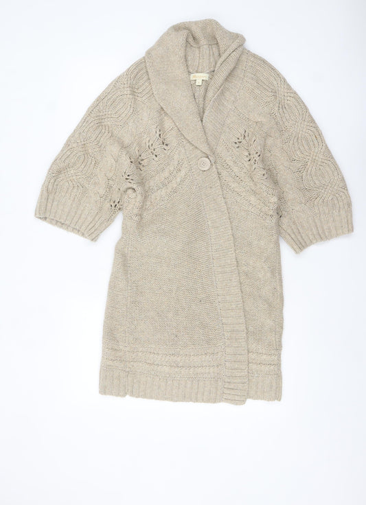 Monsoon Women’s Beige Cable-Knit Shawl Collar Cardigan M