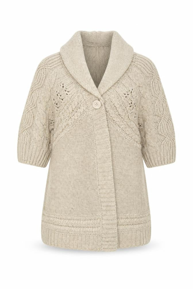 Monsoon Women’s Beige Cable-Knit Shawl Collar Cardigan M