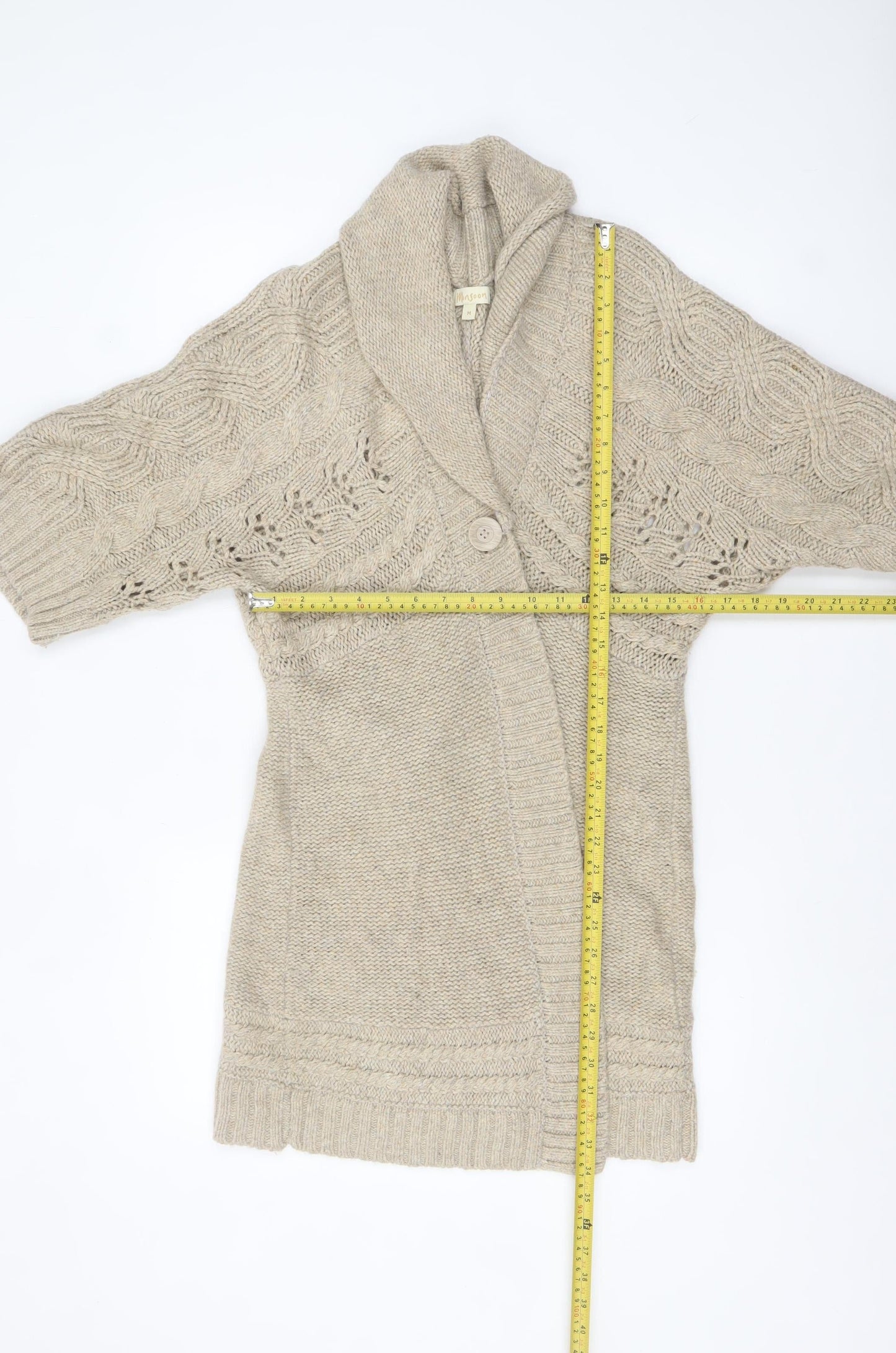 Monsoon Women’s Beige Cable-Knit Shawl Collar Cardigan M