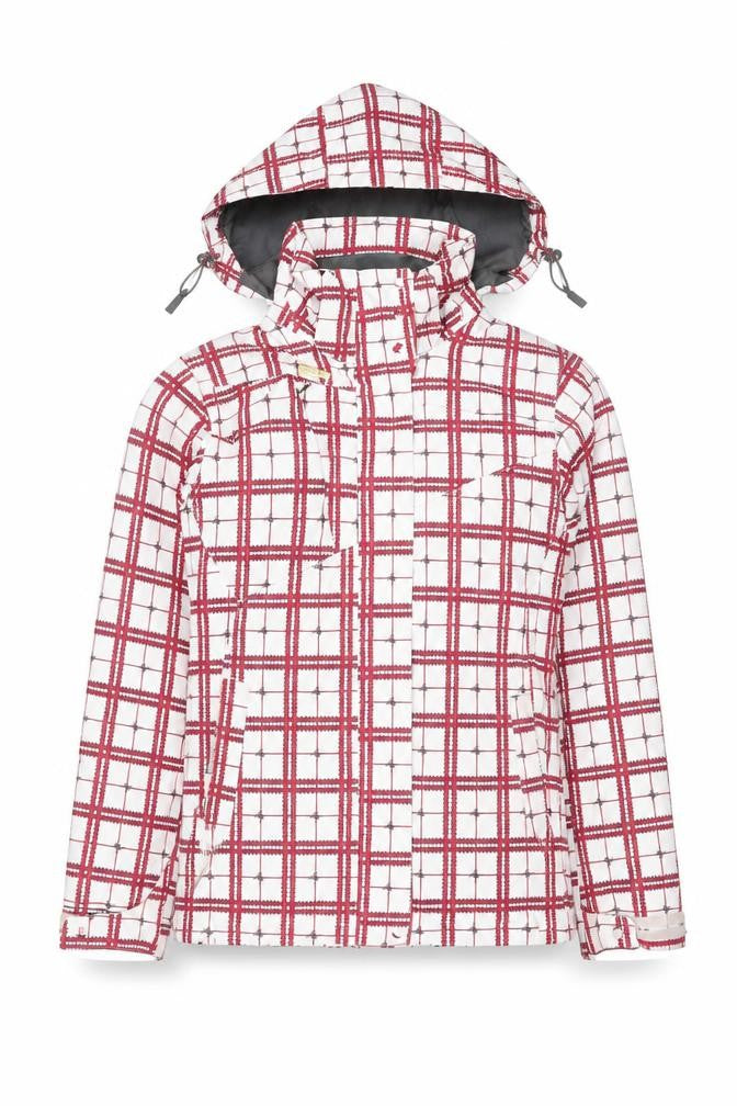 Rojo Womens White Red Check Waterproof Hooded Ski Jacket Size 10