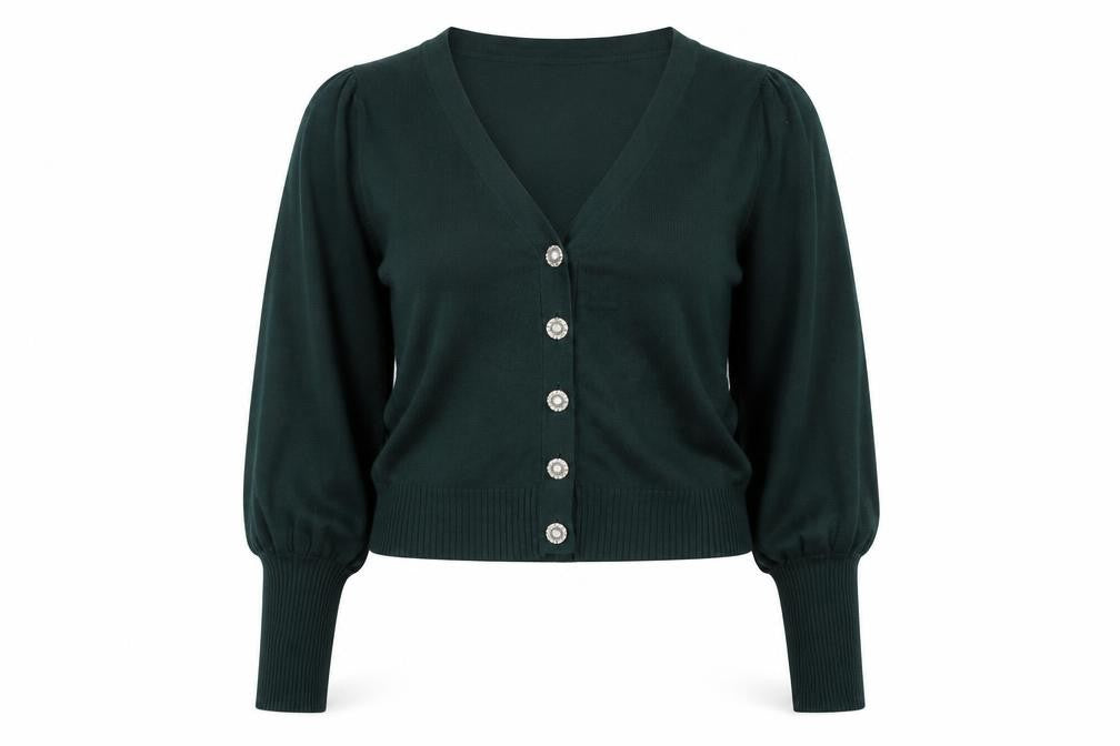 Pour Moi Women Green V-Neck Button Cardigan Size 12