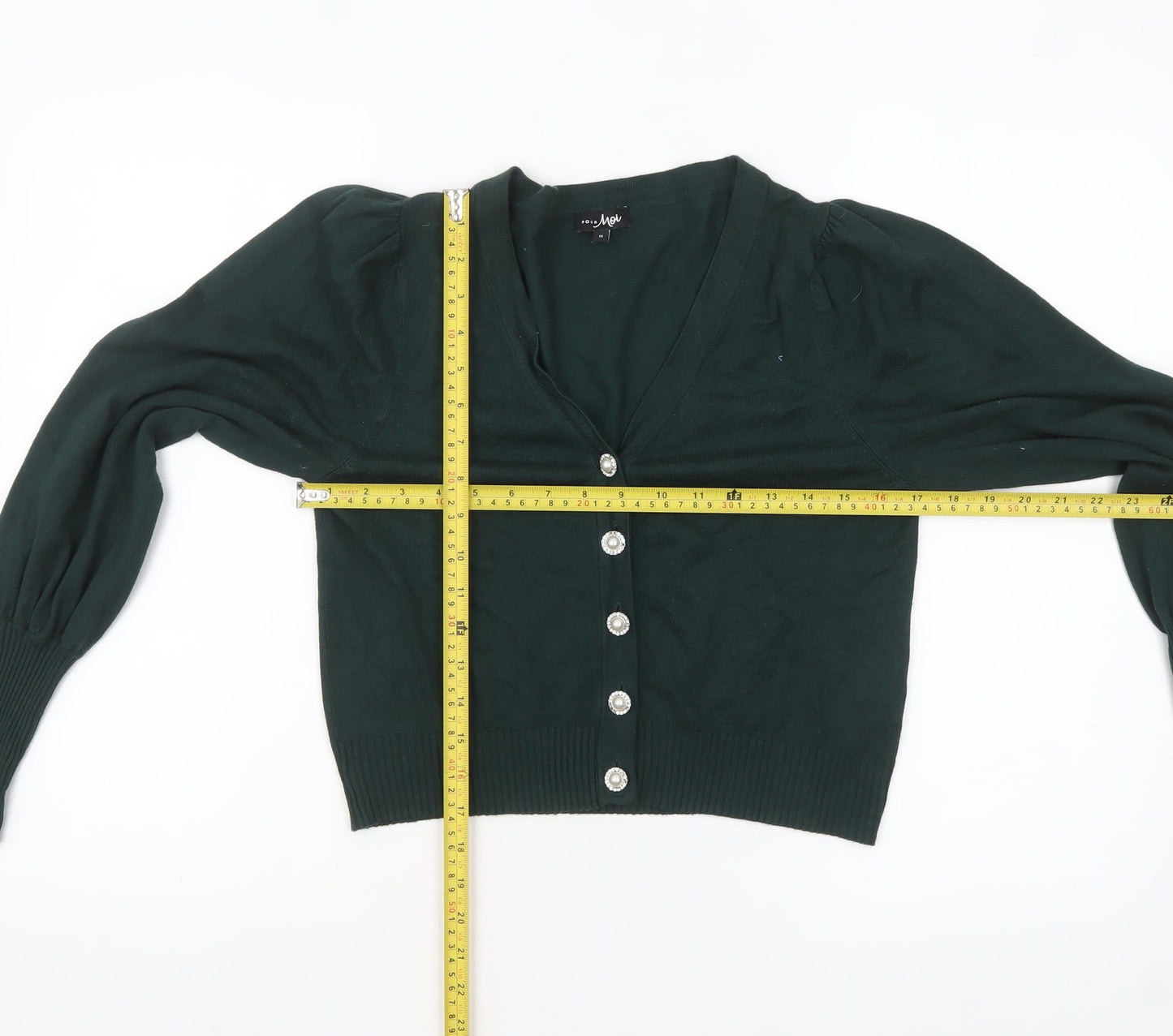 Pour Moi Women Green V-Neck Button Cardigan Size 12