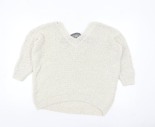 River Island Women’s Ivory V-Neck Chunky Knit Jumper Size 10