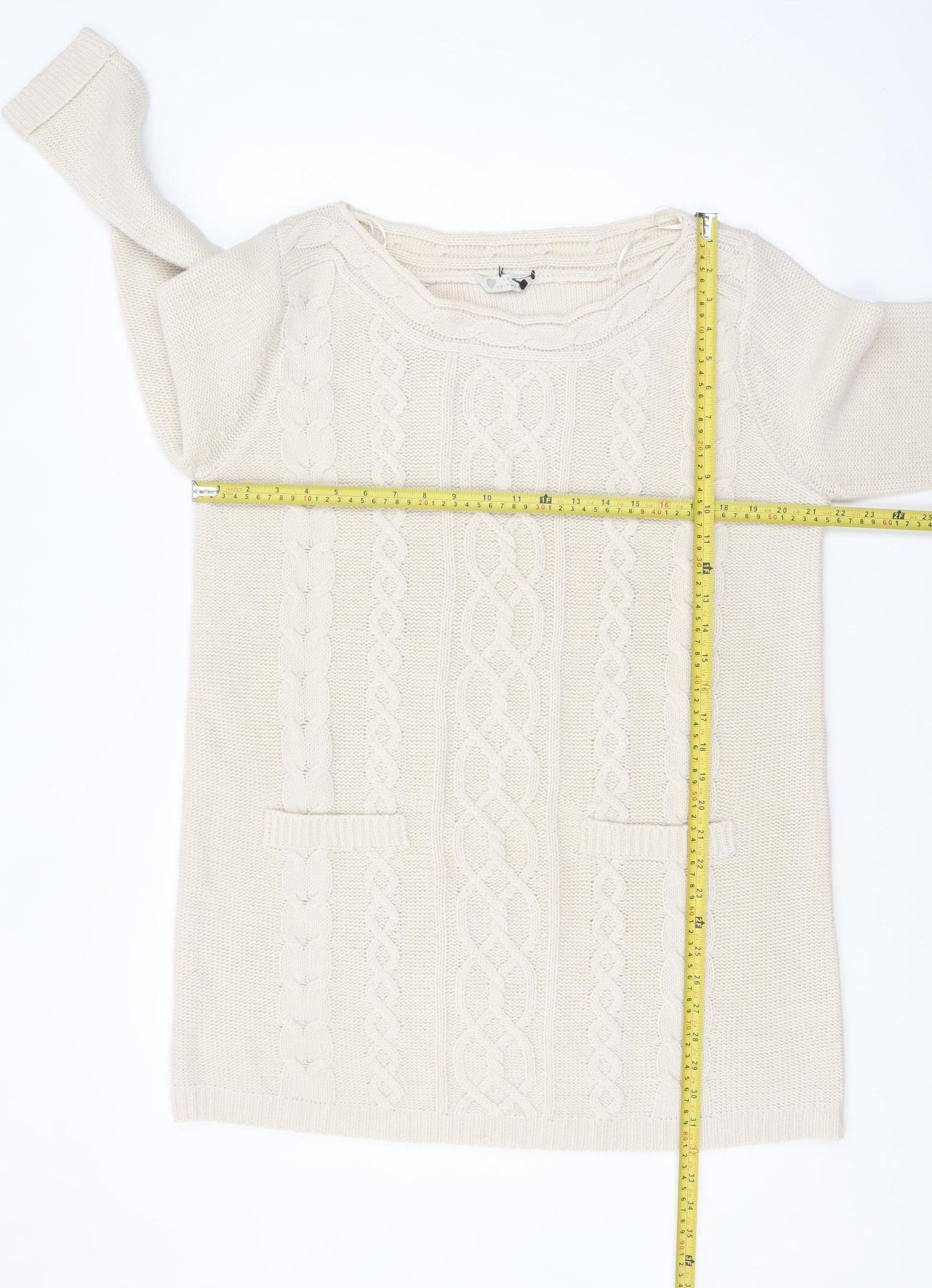 BHS Women Ivory Cable-Knit Acrylic Long Sleeve Jumper Size 18