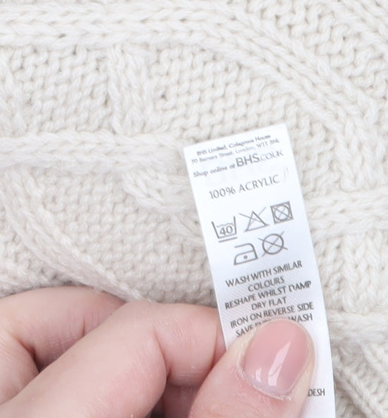 BHS Women Ivory Cable-Knit Acrylic Long Sleeve Jumper Size 18
