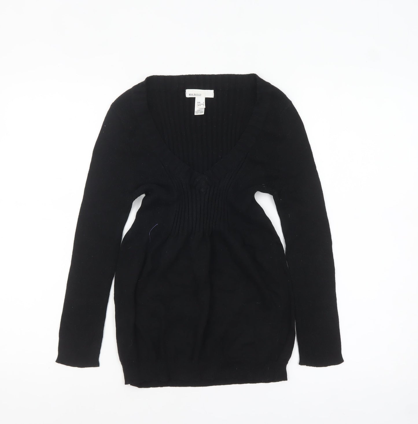 MNG Basics Womens Black V-Neck Long Sleeve Tunic Jumper Size 8