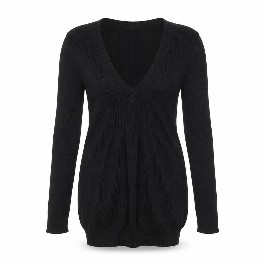 Mango Basics Womens Black V-Neck Long Sleeve Tunic Jumper Size 8