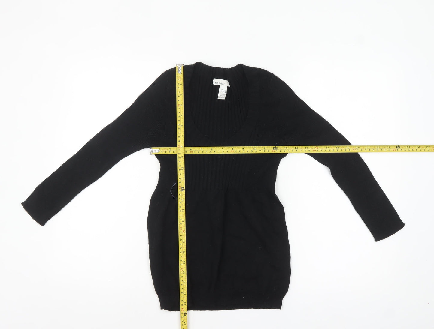 MNG Basics Womens Black V-Neck Long Sleeve Tunic Jumper Size 8
