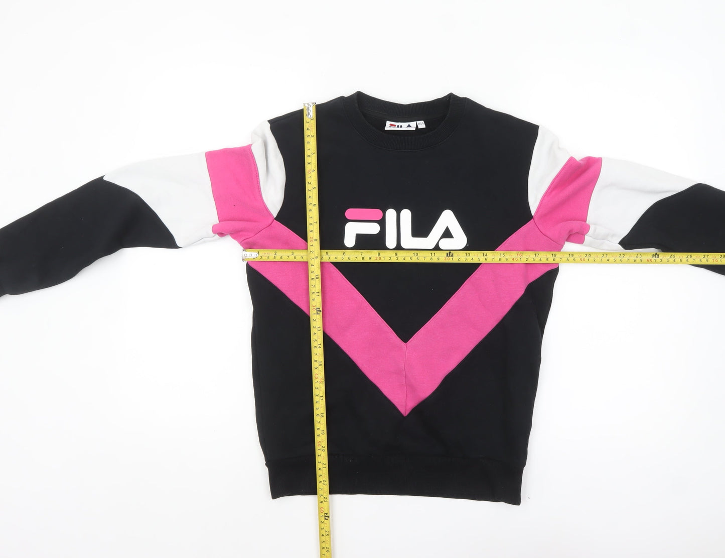 FILA Womens Black Pink Colourblock Logo Pullover Sweatshirt XXS