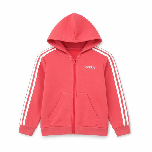 Adidas Girls Pink Full Zip Hoodie 9-10 Years Sports Casual Hooded Sweatshirt