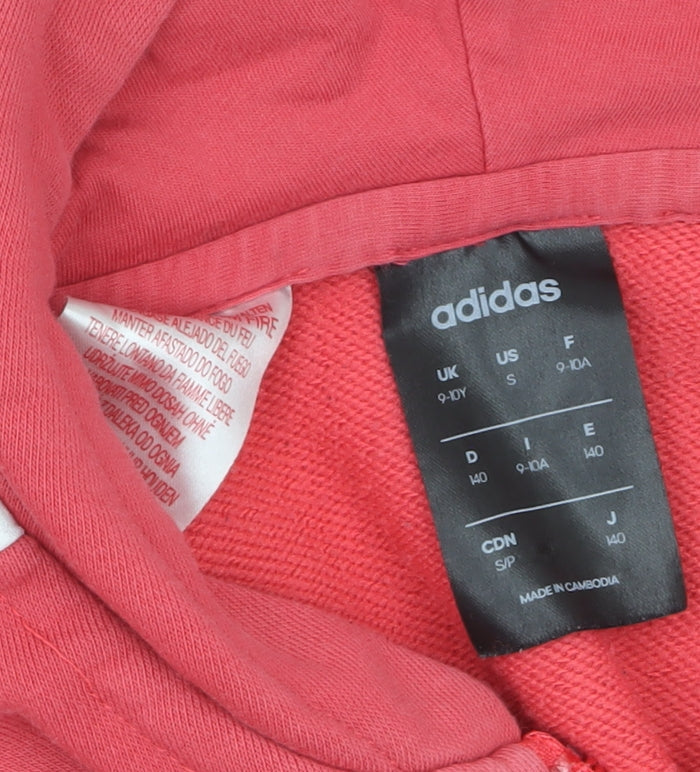 Adidas Girls Pink Full Zip Hoodie 9-10 Years Sports Casual Hooded Sweatshirt