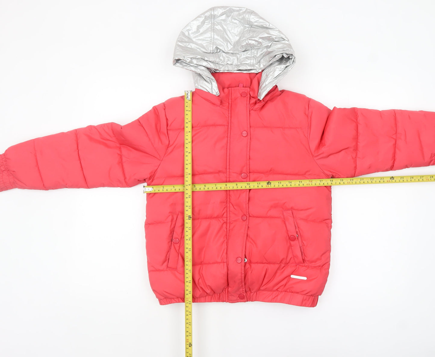 DKNY Women’s Pink Short Puffer Jacket XS Hooded Logo Winter Coat
