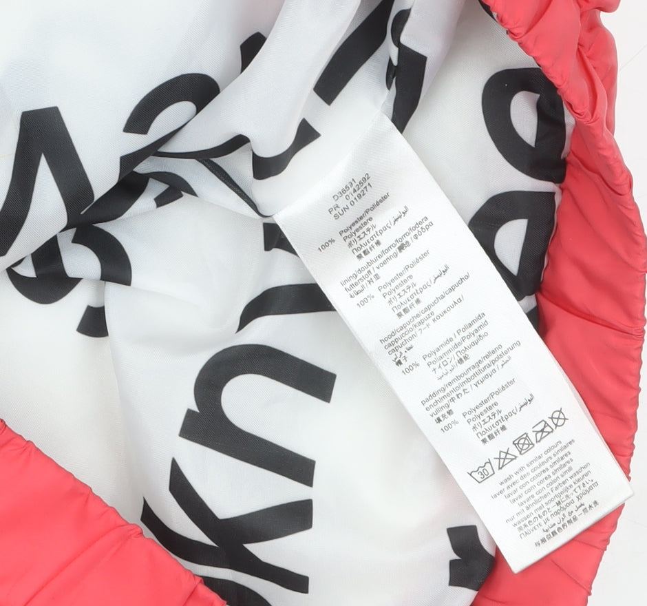 DKNY Women’s Pink Short Puffer Jacket XS Hooded Logo Winter Coat