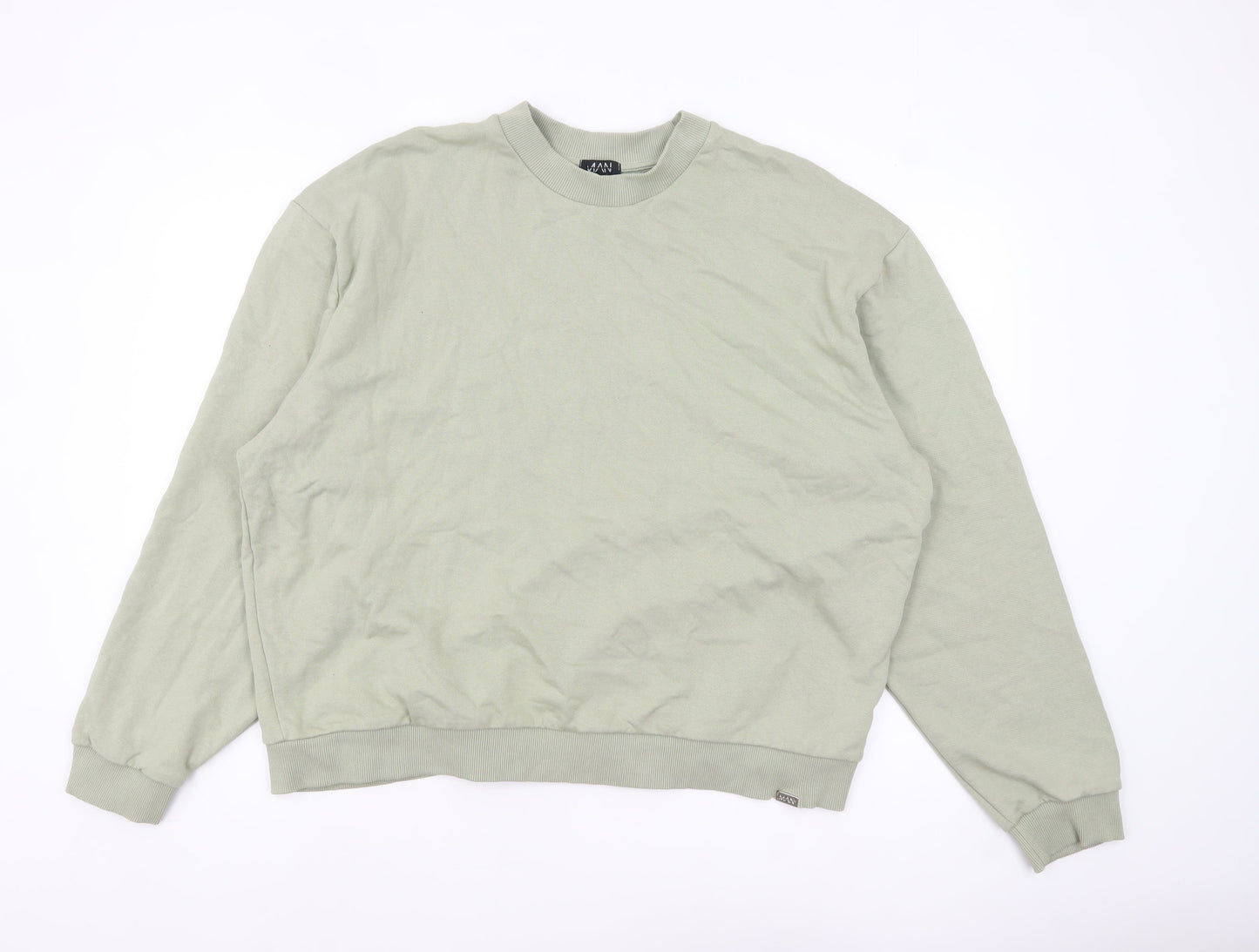 boohooMAN Men's Green XL Pullover Sweatshirt Crew Neck Regular Fit