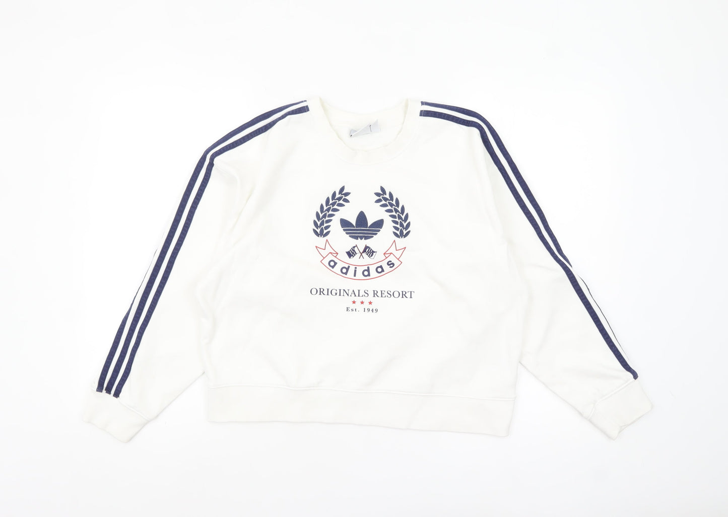 Adidas Originals Women White Sweatshirt Size 10 Logo Crew Neck Pullover